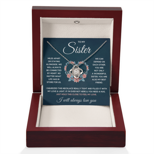 TO MY SISTER SQUEEZED LOVE KNOT NECKLACE GIFT SET