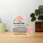 TO MY BEAUTIFUL WIFE ACRYLIC HEART PLAQUE