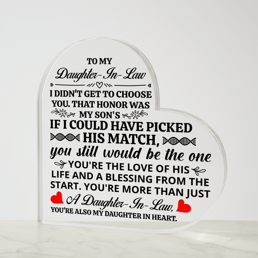 TO MY DAUGHTER IN LAW HONOR HEART ACRYLIC PLAQUE